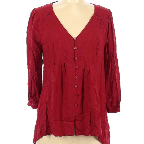 Anthropologie Vanessa Virginia | Shirt Blouse Red - Picture 1 of 12